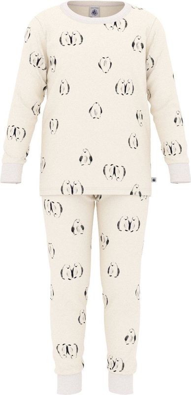 Petit Bateau Pyjama voor kinderen van fleece met pinguïns print, Milk/avond, 24 Maanden