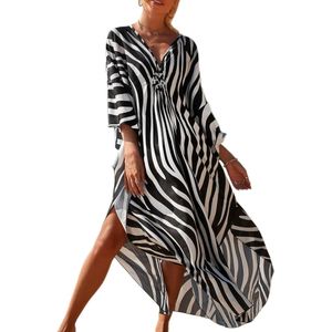 Allecto Plus - Lange boho kaftanjurk voor dames, maxi-strandjurk met kimono print