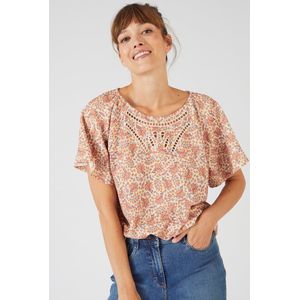Damart - T-shirt in getextureerd tricot - Dames - Bruin - XS