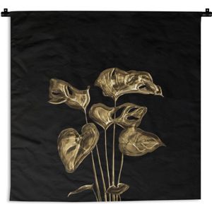 Wandkleed - Bladeren - Goud - Planten - 120x120 cm - Wandtapijt