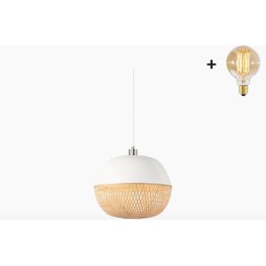 Hanglamp – MEKONG – Wit/Naturel Bamboe – Rond - Met LED-lamp
