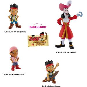 Bullyland - Disney Speelfiguurtjes Jake en de Nooitgedacht Piraten - Taarttoppers - set 4 stuks (+/- 5,5 -10 cm)