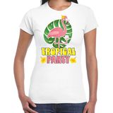 Toppers in concert - Bellatio Decorations Tropical party T-shirt voor dames - flamingo - wit - carnaval/themafeest XXL