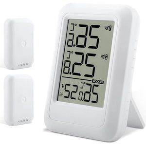 Indoor Outdoor Digital Wireless Thermometer with Two Receivers - LCD Environment Tester - White