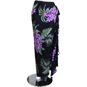 Om Namaste - Sarong - 640 - Paarse Bloemen op Zwart - Wikkeljurk - Pareo