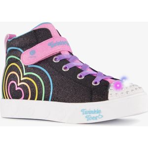 Skechers Twinkle Toes hoge meisjes sneakers met lichtjes zwart roze - Maat 34 - Uitneembare zool
