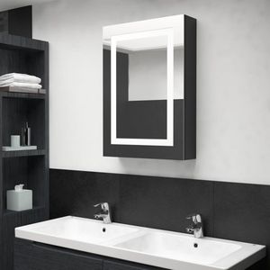 The Living Store LED-opmaakkastje - Wandkast met spiegel en LED - MDF met melamine-afwerking - 50 x 13 x 70 cm - Zwart