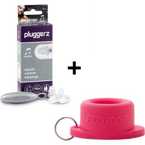 Pluggerz festival oordopjes + Partydop Universele Flessendop - Festival dop - Muziek oordoppen - Combi deal - Roze