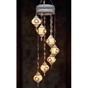 Hanglamp multicolour glas  blauw mozaïek Oosterse lamp kroonluchter Crèmewit 7 bollen