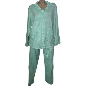 FINE WOMAN® Katoenen Pyjama Doorknoop Gestipt/Hartjes Print XXXL (44-46) Groen