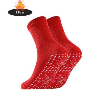 Nivard Skisokken - Ski Sokken - Warme Sokken - Lange Huissokken - Thermo - Compressie - Rood - 22-26cm - 3 paar