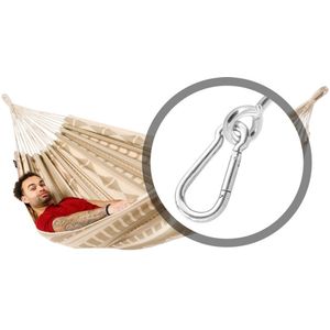 Luilak 2 persoons hangmat met bevestigingsset - 100% Katoen - 350x160cm - 160kg draagkracht - binnen & buiten - Bruin, Ecru
