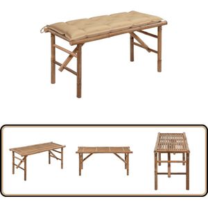 vidaXL Tuinbank inklapbaar met beige kussen Bamboebank - Tuinset - Buitentijnen - Lounge Set - Tuinstoel
