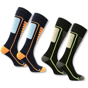 Norfolk Skisokken - 2 Paar - Merino Wol Schokabsorptie Skisokken - Naadloos - Zacht, Warm en Droog - Zwart/Blauw - Maat 39-42 - Courchevel 2 Pack