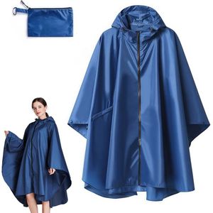 Poncho - Regen Poncho Unisex - Donkerblauw - Waterdicht - Met Rits en Opbergtas