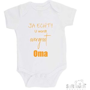 100% katoenen Romper ""JA ECHT!! U wordt overgroot Oma"" Unisex Katoen Wit/mosterd Maat 56/62