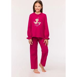 Woody pyjama meisjes/dames - framboos rood - labradoodle - 242-10-PLH-S/357 - maat 152