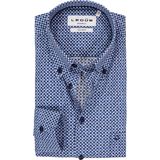 Ledub - Modern Fit Overhemd - Middenblauw Dessin - Popeline - Strijkvriendelijk