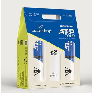 Dunlop ATP Tour 2x4 Waterdrop Giftpack - Sportpakket - 2x4 Dunlop ATP Tennisballen - Waterdrop Drinkfles 600ml