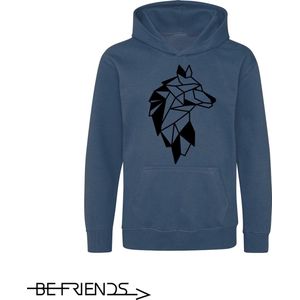 Be Friends Hoodie - Wolf - Kinderen - Blauw - Maat 7-8 jaar