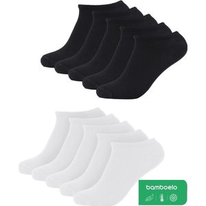 Sneaker Socks - Sneakersokken 10 Paar - Wit en Zwart - Dames & Heren - Bamboe Sokken - Kort Sokken - Antibacterieel - Maat 39/42