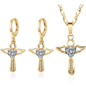 Kruis ketting - kruisje oorbellen - engel - goudkleurig - sieraden set - cadeau voor vrouw - Liefs Jade - kerstcadeau voor vrouw