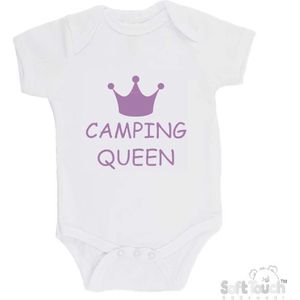 100% Katoenen Romper ""Camping Queen"" Meisjes Katoen Wit/lila Maat 62/68