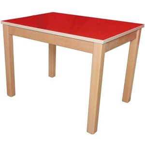 Van Dijk Toys Tafel massiek beukenhouten onderstel en met rood HPL bovenblad 46cm hoog