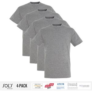 4 Pack Sol's Heren T-Shirt 100% biologisch katoen Ronde hals Grg Maat S