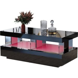 Merax Moderne Hoogglans Salontafel met LED Verlichting – 100x60x49.5 cm - Zwart - Met Schuiflade - Acryl Accenten en USB-aansluiting - Stijlvolle Woonkamertafel