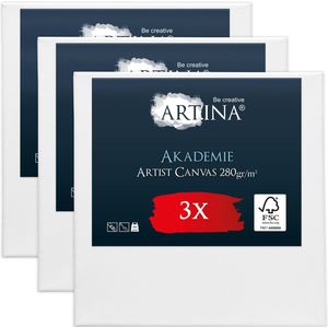 Artina Akademie – Set van 3 Schilderdoeken Canvas 60x60 cm – Spieraam van FSC® Hout – Wit Canvas 100% Katoen – 280 g/m149