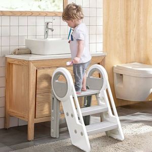 Tredenkruk voor Kinderen, Verstelbare Kinderkruk, Stapkruk voor Baby, Leerstoel met Handgrepen, Opvouwbaar, voor Badkamer, Peuter Kamer, Keuken