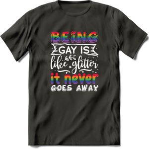 Gay Glitter | Pride T-Shirt | Grappig LHBTIQ+ / LGBTQ / Gay / Homo / Lesbi Cadeau Shirt | Dames - Heren - Unisex | Tshirt Kleding Kado | - Donker Grijs - 3XL