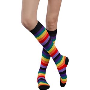 Trendy Socks | Kniekous | Cadeau| Kniekousen| Gewassen| Geurig| Zwart- Regenboog| Maat 36-41