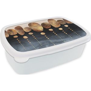 Broodtrommel Wit - Lunchbox - Brooddoos - Goud - Abstract - Luxe - 18x12x6 cm - Volwassenen