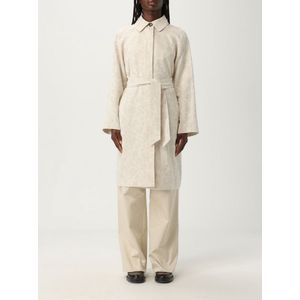 Leather Trench Coat with Belt Wo - Beige