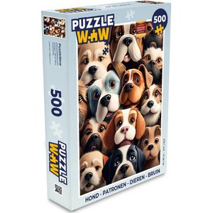 Puzzel Hond - Patronen - Dieren - Bruin - Meisje - Jongen - Legpuzzel - Puzzel 500 stukjes