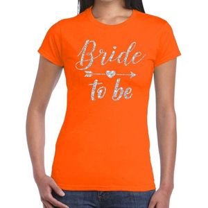 Bride to be Cupido zilver glitter tekst t-shirt oranje dames - dames shirt Bride to be- Vrijgezellenfeest kleding M
