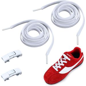 Thelau - 1 paar elastische veters zonder stropdas - verstelbare metalen gesp voor sneakers - wit