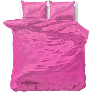 Luxe glans satijn dekbedovertrek uni fuchsia - lits-jumeaux (240x200/220) - tegen acne, onzuiverheden en warrig haar - heerlijk zacht en soepel