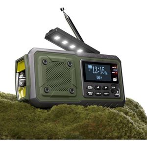 Goodivery® - Noodradio - Noodpakket - Noodrantsoen - Zonneradio met 5000 mAh - Wereldontvanger Handzwengel Blackout Noodapparatuur - 19x7x11cm - Legergroen