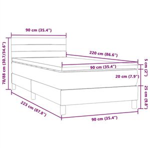 vidaXL - Boxspring - met - matras - fluweel - lichtgrijs - 90x220 - cm