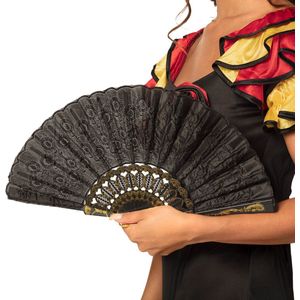 Boland - Waaier Granada zwart Zwart - Volwassenen - Vrouwen - Charleston - Carnaval accessoire - Themafeest - Spaanse waaier