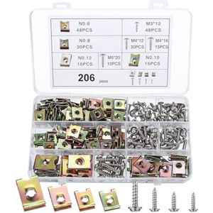 206 Stuks U-Type Plaatmoeren en Schroeven Set voor Auto