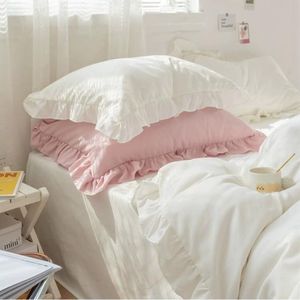 Kinderbeddengoed, 135 x 200 cm, roze, met ruches, 2-delig, microvezel, dekbedovertrek, kussensloop, meisjes, tieners, eenpersoonsbed