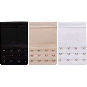 *** 3 BH Verlengstukken 7,5 cm Breed- 4 Haaks Beige Zwart en Wit - Beha Verlenger - Zwangerschap - van Heble® ***