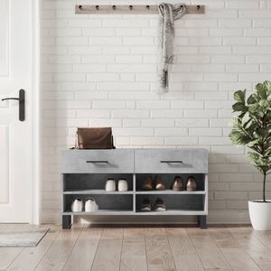 The Living Store Schoenenbank Betongrijs - Bewerkt hout en ijzer - 102 x 35 x 55 cm - Trendy en praktisch