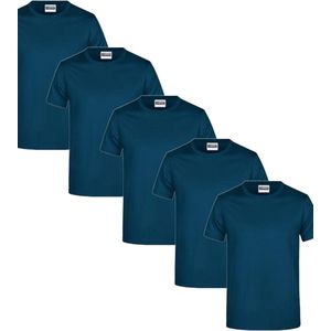 James & Nicholson 5 Pack Petrol T-Shirts Heren, 100% Katoen Ronde Hals, Ondershirts Maat XL