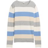 TOM TAILOR - Damestrui - Beige Blue Block Stripe - Katoen-Viscosemix