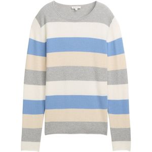 TOM TAILOR - Damestrui - Beige Blue Block Stripe - Katoen-Viscosemix